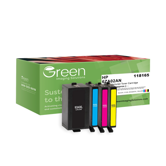 Green Imaging Solutions USA Remanufactured High Yield Black, Cyan, Magenta, Yellow Ink Cartridges for HP 934XL/HP 935XL (6ZA02AN) 4-Pack