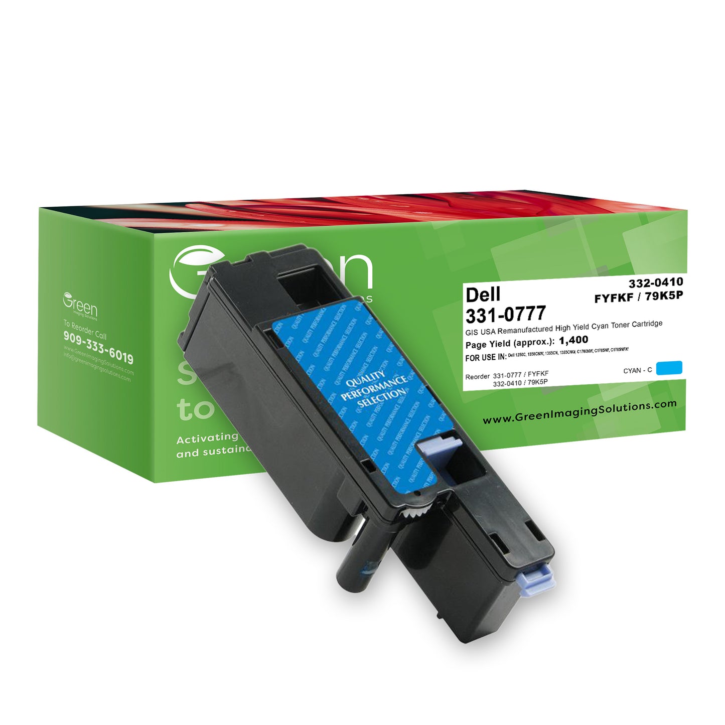 Green Imaging Solutions USA Remanufactured High Yield Cyan Toner Cartridge for Dell 1250/C1760