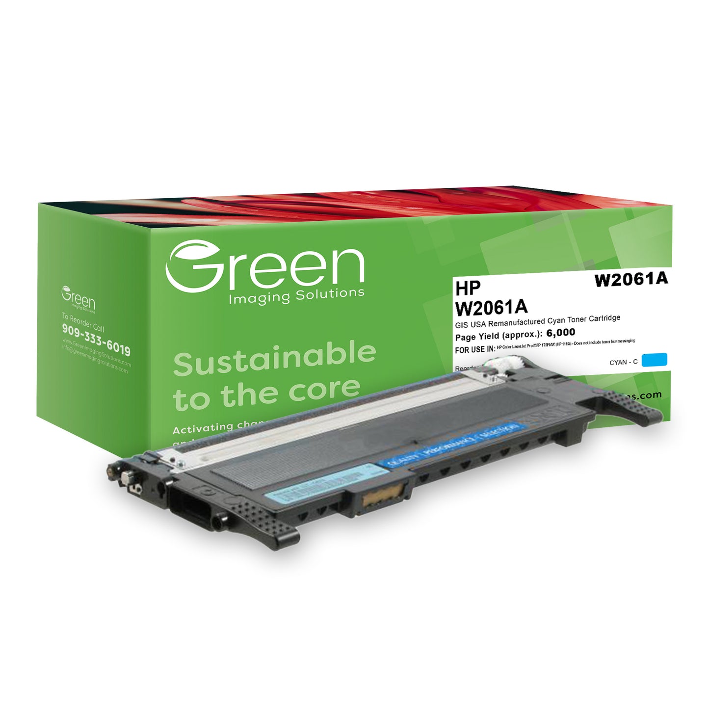 Green Imaging Solutions USA Remanufactured Cyan Toner Cartridge (Reused OEM Chip) for HP 116A (HP W2061A)