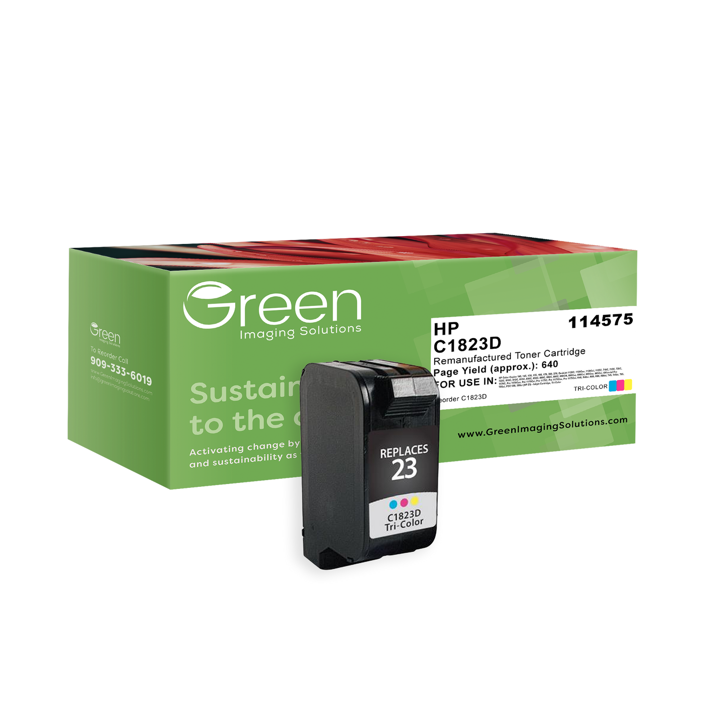 Green Imaging Solutions USA Remanufactured Tri-Color Ink Cartridge for HP 23 (C1823D)