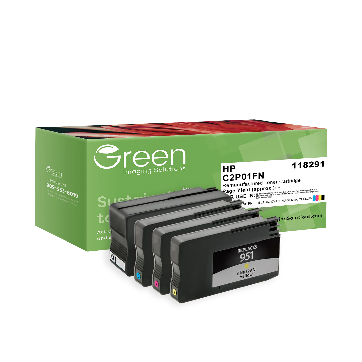 Green Imaging Solutions USA Remanufactured High Yield Black, Cyan, Magenta, Yellow Ink Cartridges for HP 950XL/951 (C2P01FN) 4-Pack