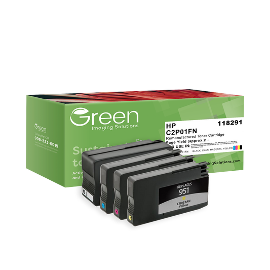 Green Imaging Solutions USA Remanufactured High Yield Black, Cyan, Magenta, Yellow Ink Cartridges for HP 950XL/951 (C2P01FN) 4-Pack