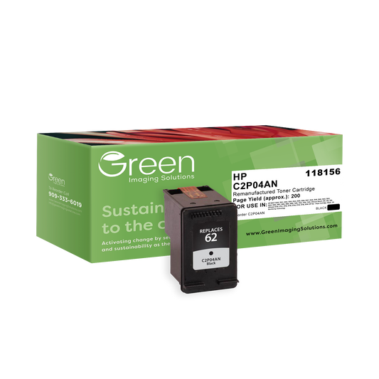 Green Imaging Solutions USA Remanufactured Black Ink Cartridge for HP 62 (C2P04AN)