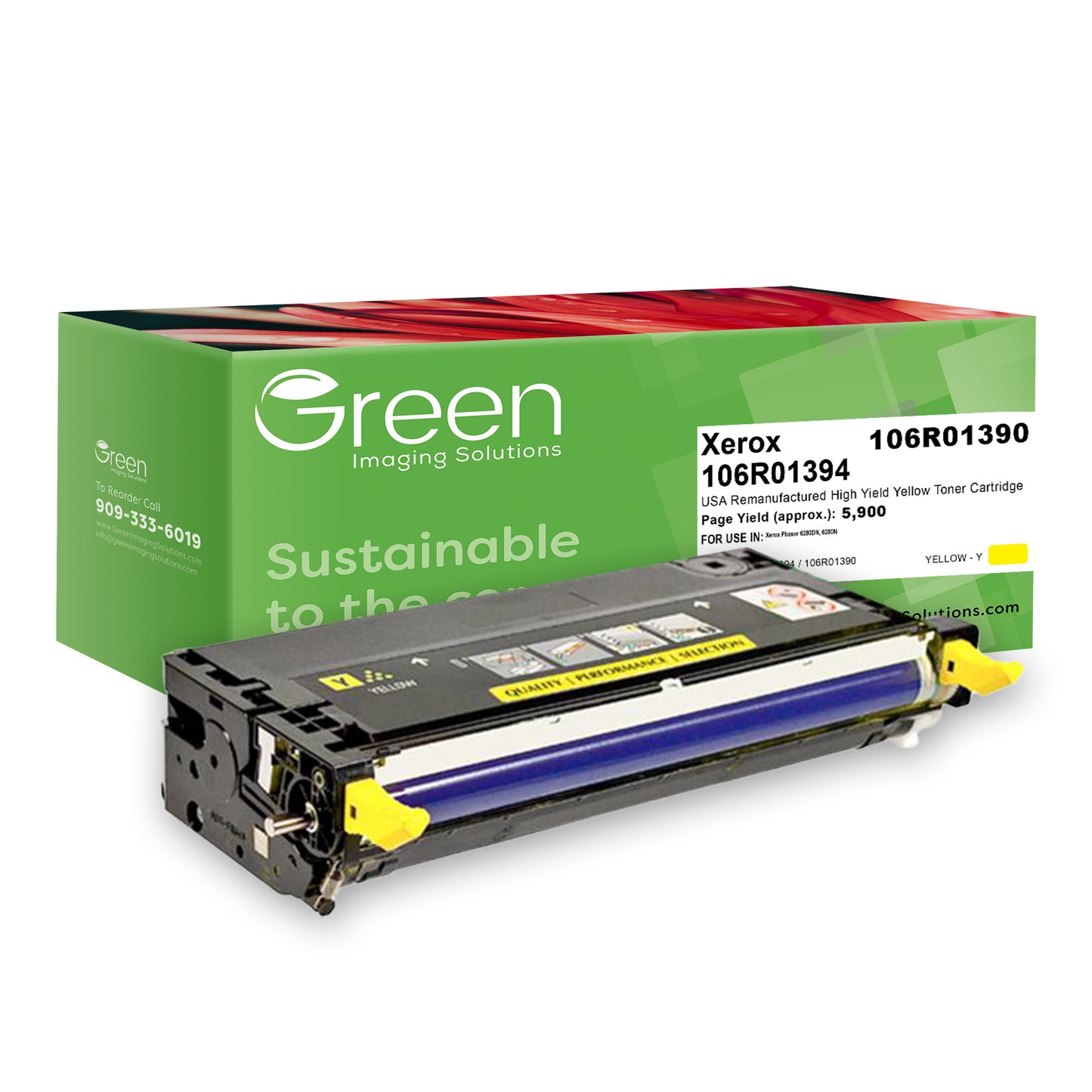 Green Imaging Solutions USA Remanufactured High Yield Yellow Toner Cartridge for Xerox 106R01394/106R01390