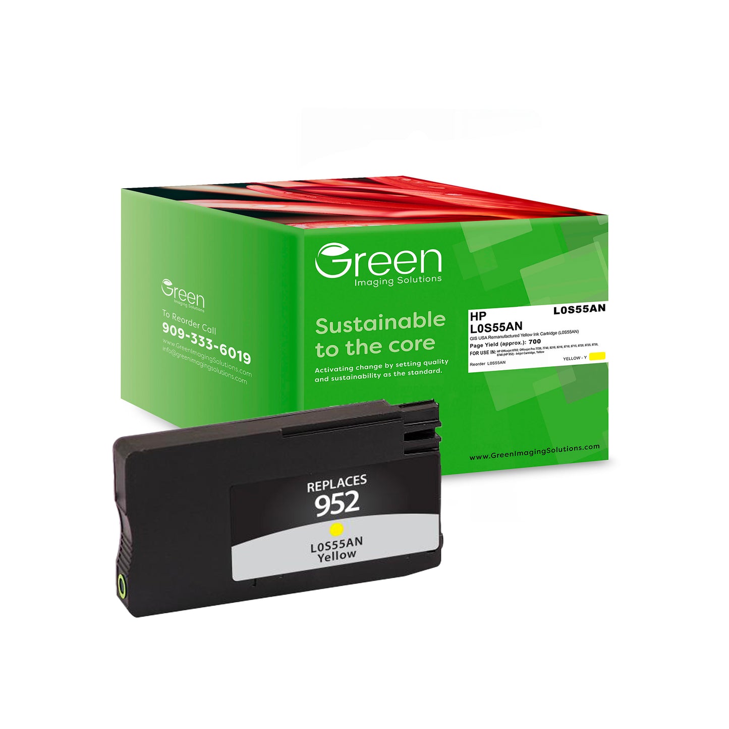 Green Imaging Solutions USA Remanufactured Yellow Ink Cartridge for HP 952 (L0S55AN)