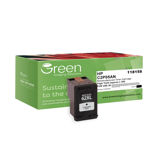 Green Imaging Solutions USA Remanufactured High Yield Black Ink Cartridge for HP 62XL (C2P05AN)