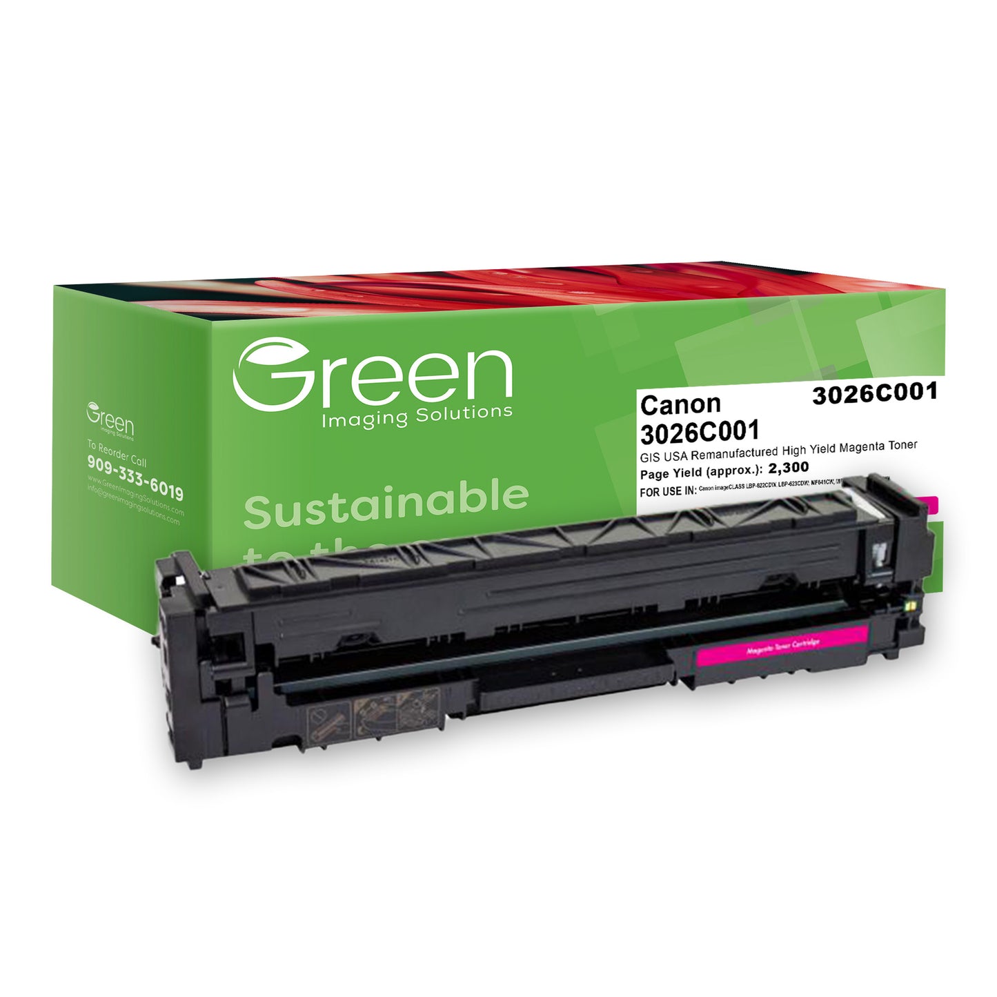 Green Imaging Solutions USA Remanufactured High Yield Magenta Toner Cartridge for Canon 054H (3026C001)