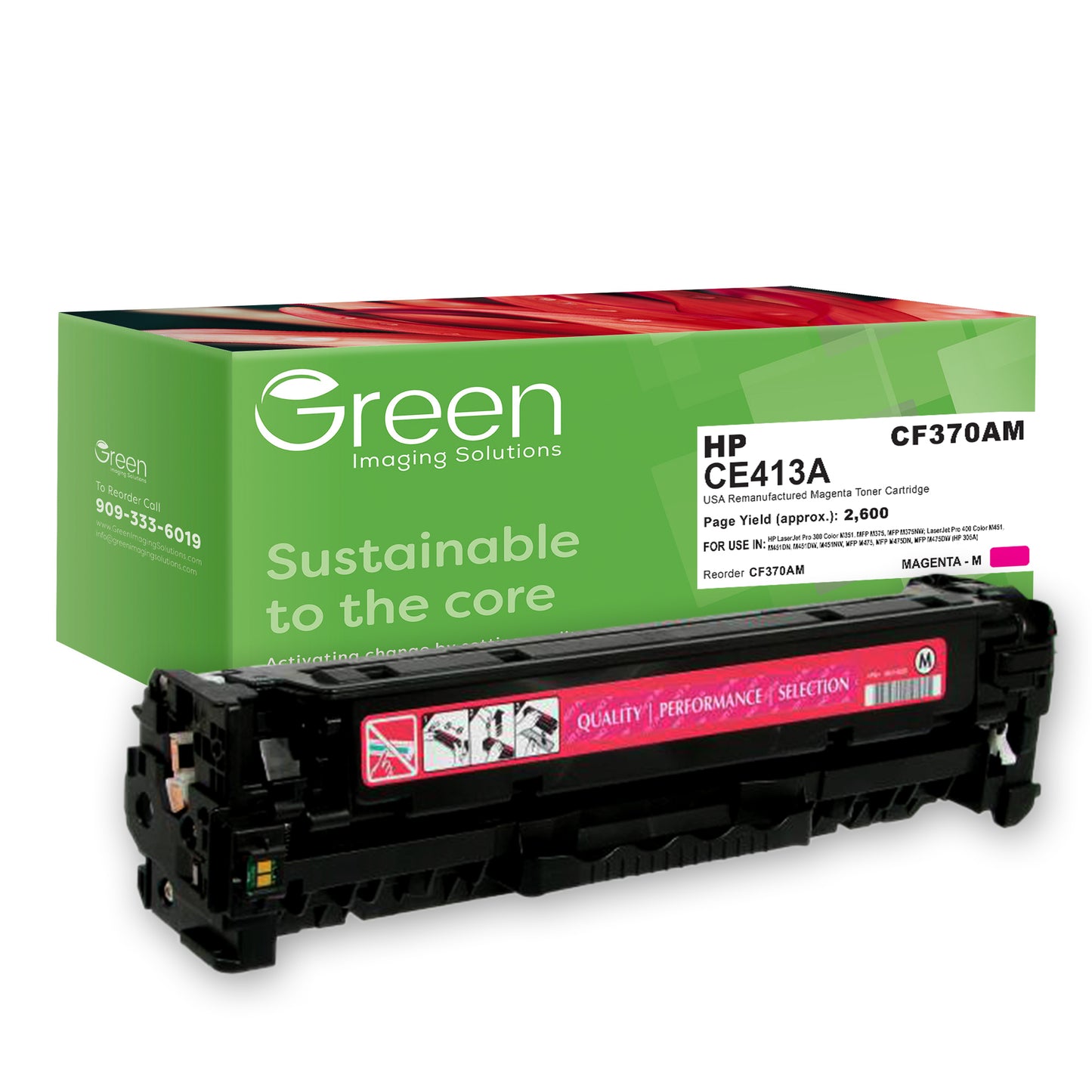 GIS USA Remanufactured Magenta Toner Cartridge for HP CE413A (HP 305A)
