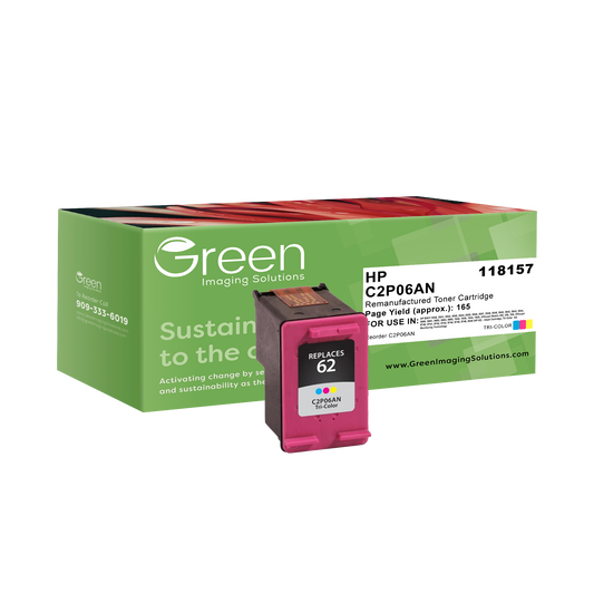 Green Imaging Solutions USA Remanufactured Tri-Color Ink Cartridge for HP 62 (C2P06AN)