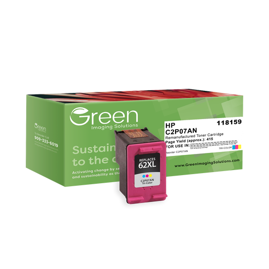 Green Imaging Solutions USA Remanufactured High Yield Tri-Color Ink Cartridge for HP 62XL (C2P07AN)