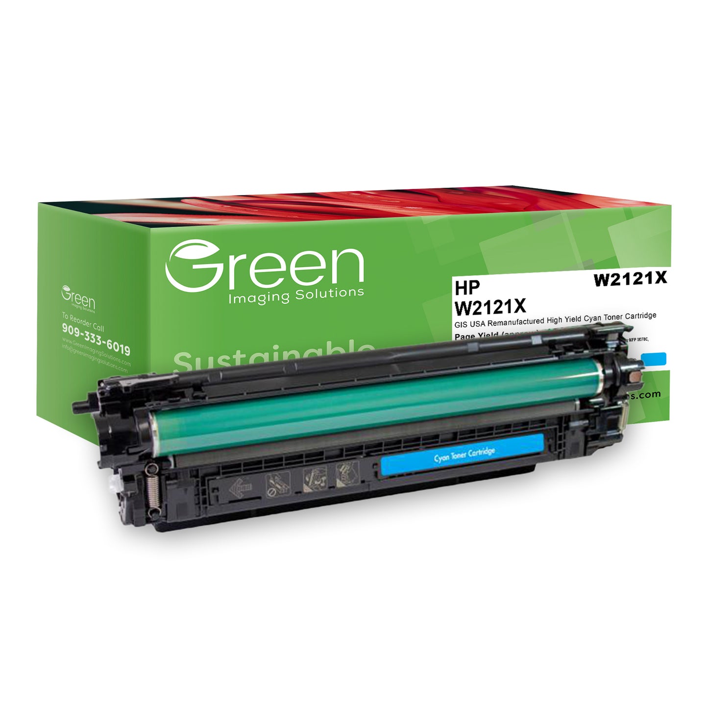 Green Imaging Solutions USA Remanufactured High Yield Cyan Toner Cartridge (Reused OEM Chip) for HP 212X (W2121X)
