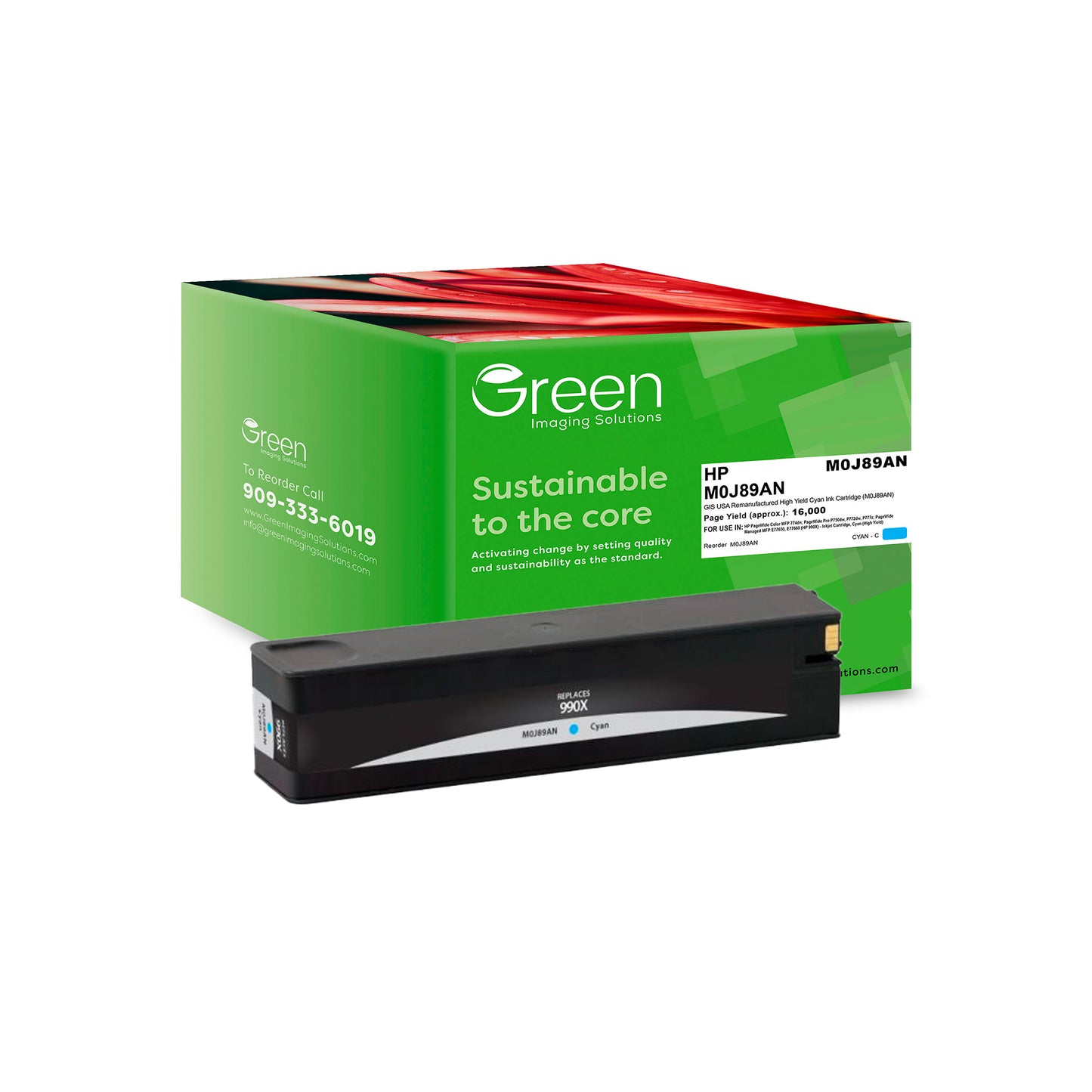 Green Imaging Solutions USA Remanufactured High Yield Cyan Ink Cartridge for HP 990X (M0J89AN)