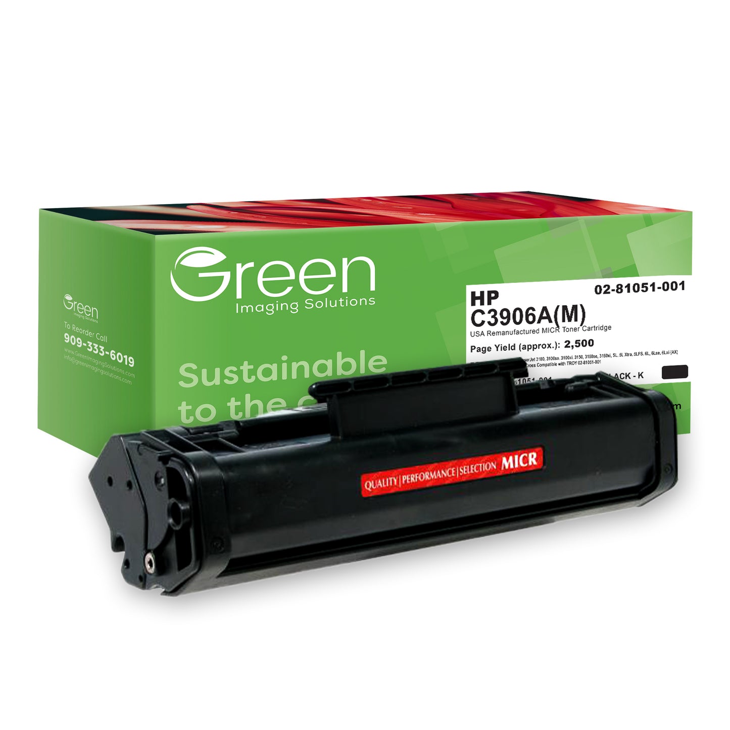 GIS USA Remanufactured MICR Toner Cartridge for HP C3906A, TROY 02-81051-001