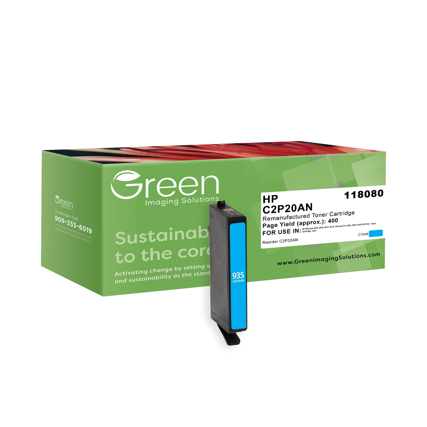 Green Imaging Solutions USA Remanufactured Cyan Ink Cartridge for HP 935 (C2P20AN)