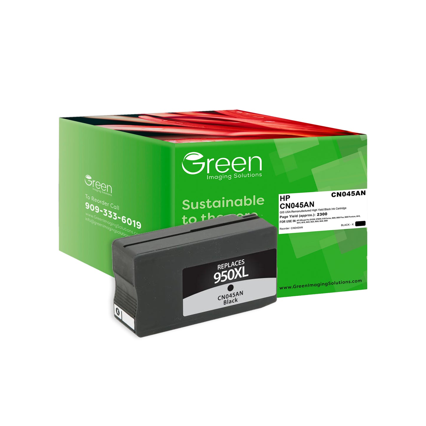 Green Imaging Solutions USA Remanufactured High Yield Black Ink Cartridge for HP 950XL (CN045AN)