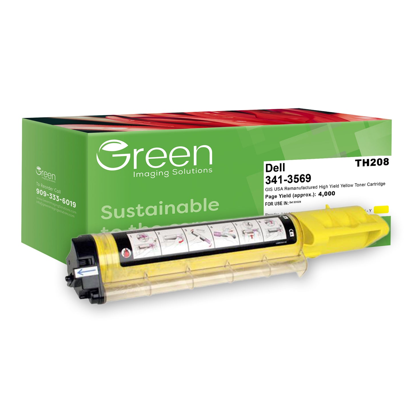 Green Imaging Solutions USA Remanufactured Non-OEM New High Yield Yellow Toner Cartridge for Dell 3010