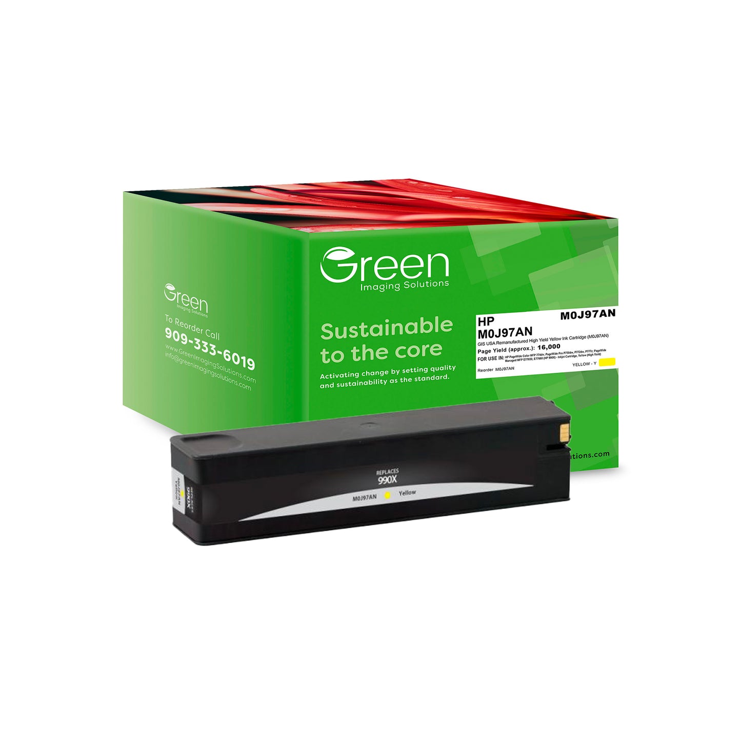 Green Imaging Solutions USA Remanufactured High Yield Yellow Ink Cartridge for HP 990X (M0J97AN)