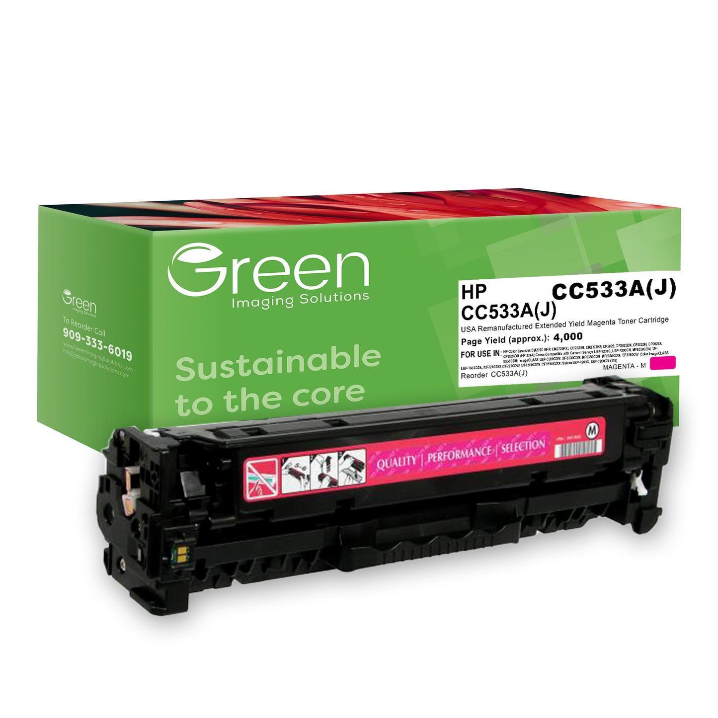 GIS USA Remanufactured Extended Yield Magenta Toner Cartridge for HP CC533A (HP 304A)