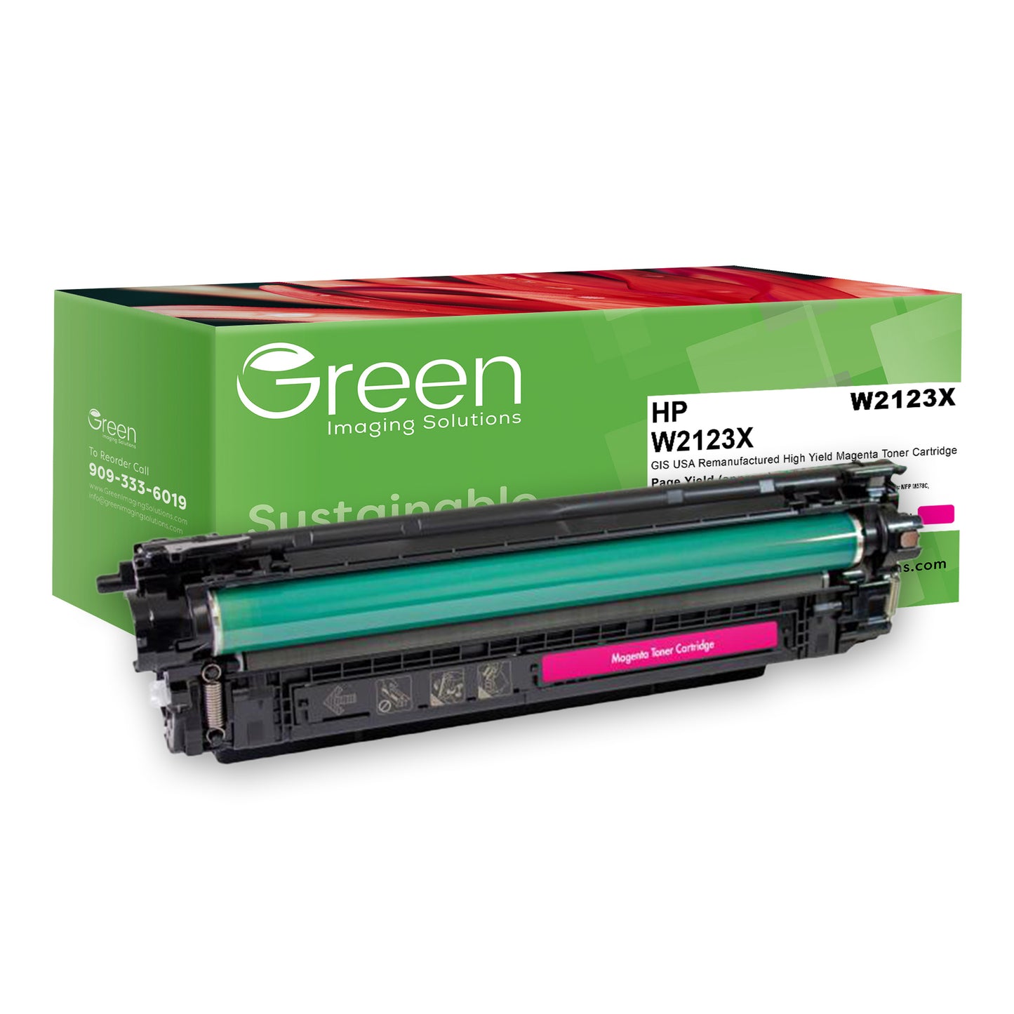 Green Imaging Solutions USA Remanufactured High Yield Magenta Toner Cartridge (Reused OEM Chip) for HP 212X (W2123X)