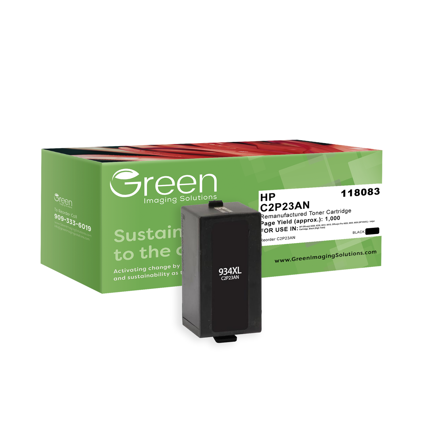 Green Imaging Solutions USA Remanufactured High Yield Black Ink Cartridge for HP 934XL (C2P23AN)