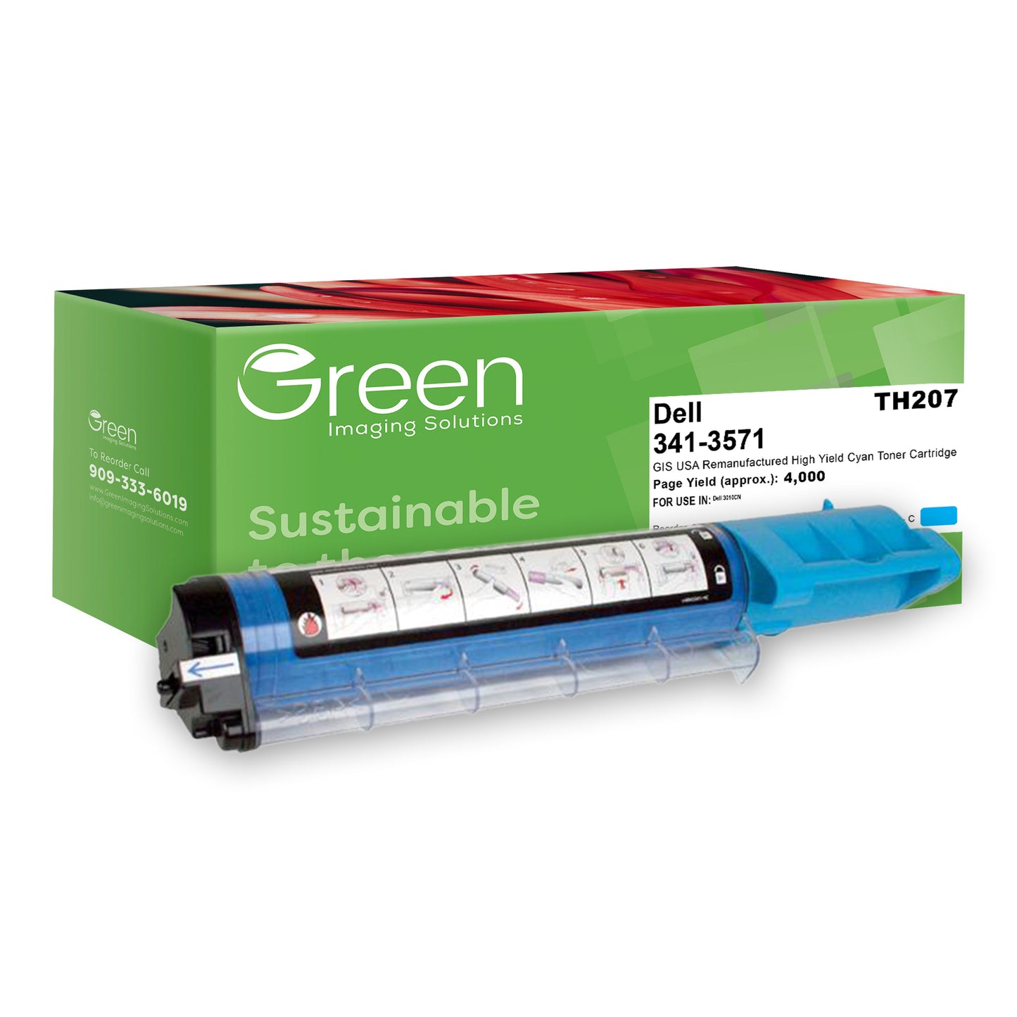Green Imaging Solutions USA Remanufactured Non-OEM New High Yield Cyan Toner Cartridge for Dell 3010