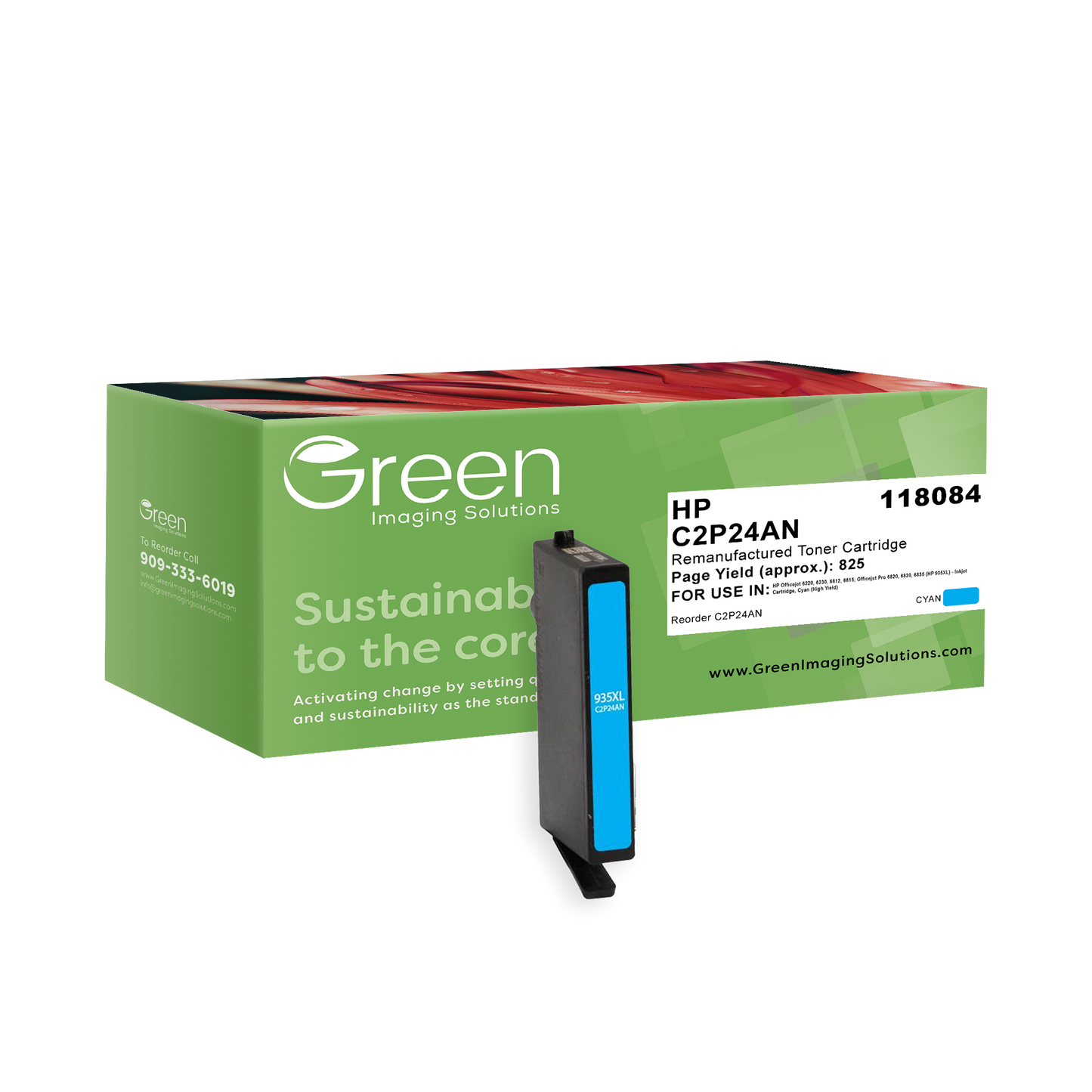 Green Imaging Solutions USA Remanufactured High Yield Cyan Ink Cartridge for HP 935XL (C2P24AN)