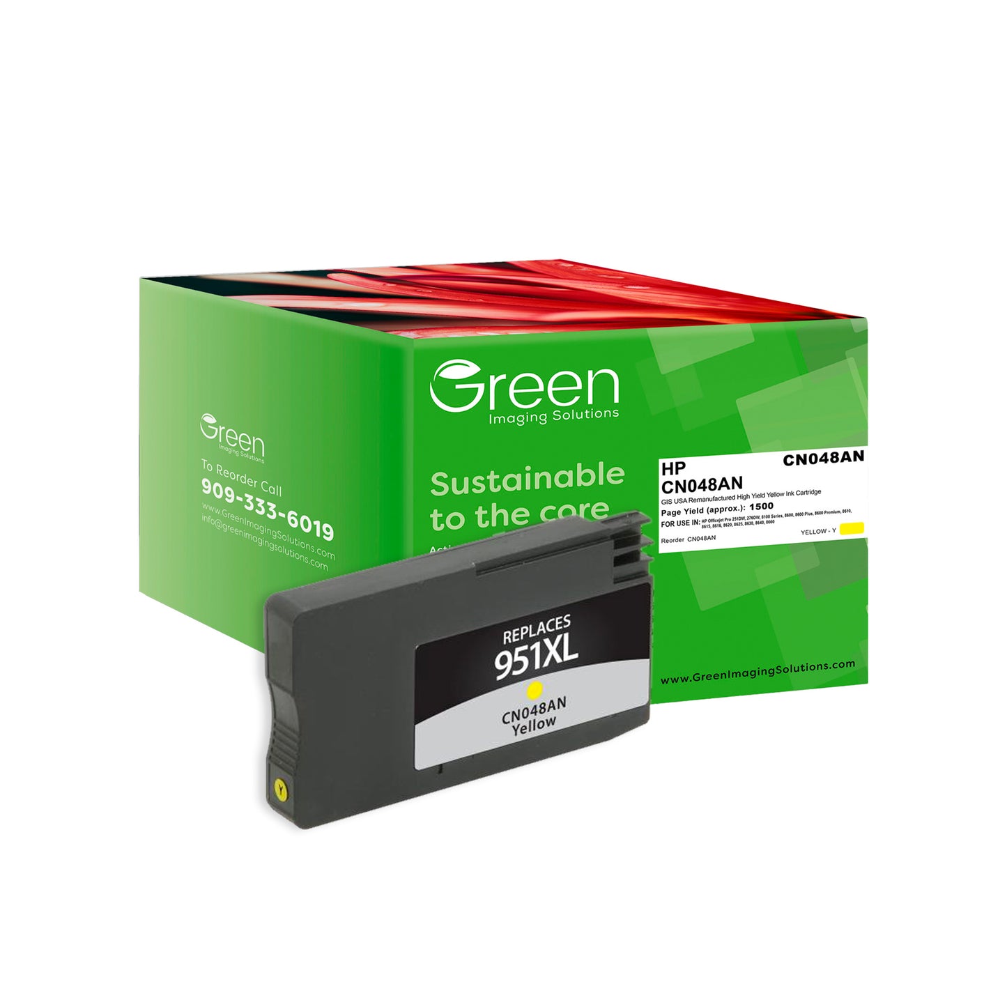 Green Imaging Solutions USA Remanufactured High Yield Yellow Ink Cartridge for HP 951XL (CN048AN)