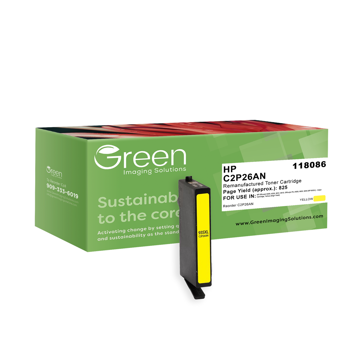 Green Imaging Solutions USA Remanufactured High Yield Yellow Ink Cartridge for HP 935XL (C2P26AN)