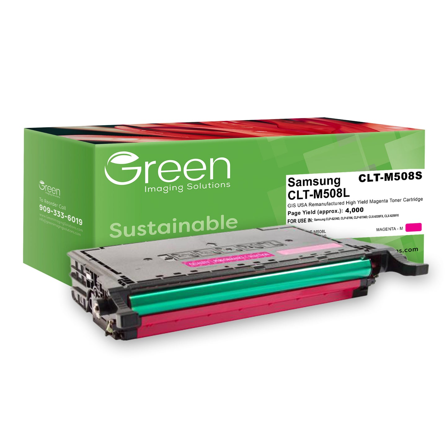 Green Imaging Solutions USA Remanufactured High Yield Magenta Toner Cartridge for Samsung CLT-M508L/CLT-M508S