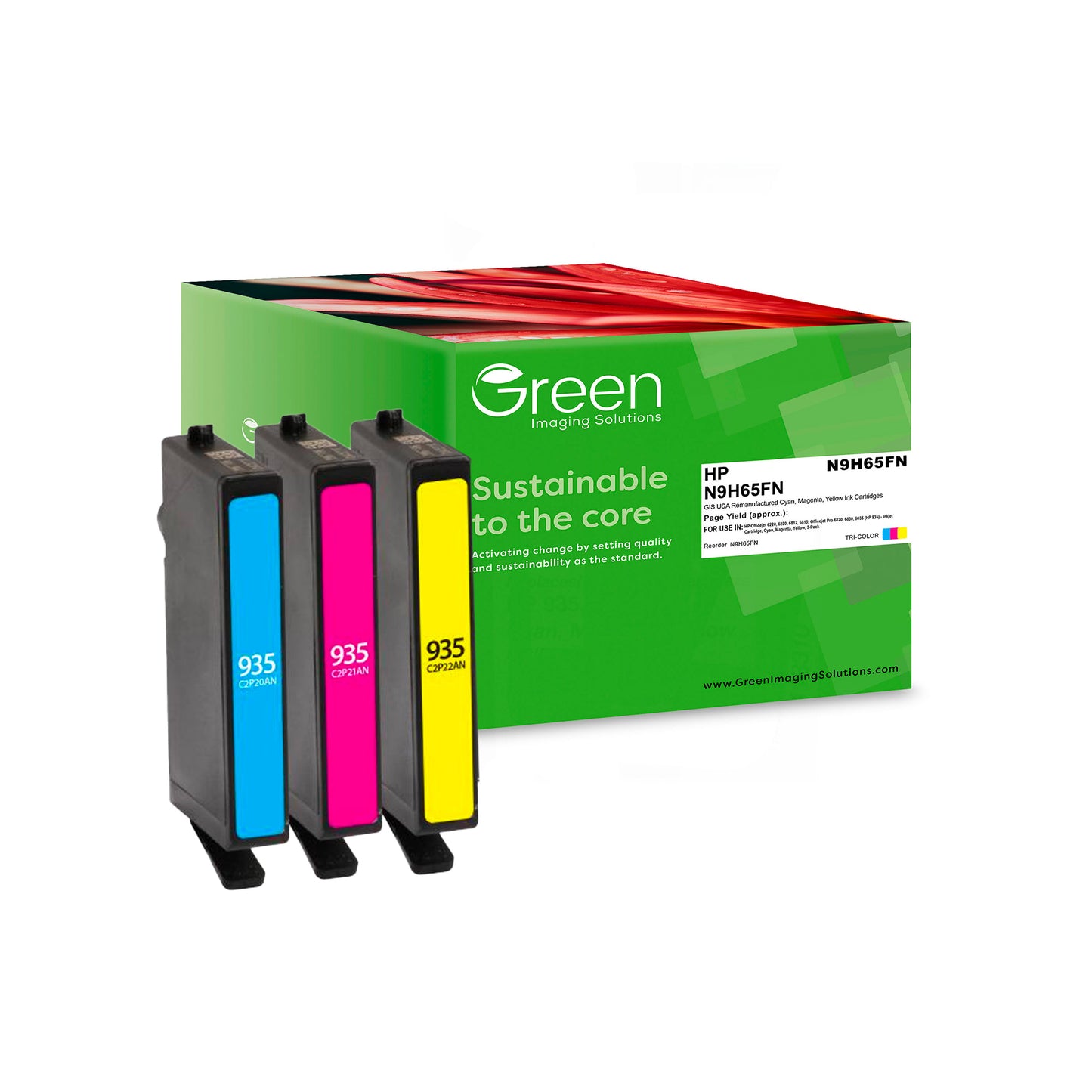 Green Imaging Solutions USA Remanufactured Cyan, Magenta, Yellow Ink Cartridges for HP 935 (N9H65FN) 3-Pack