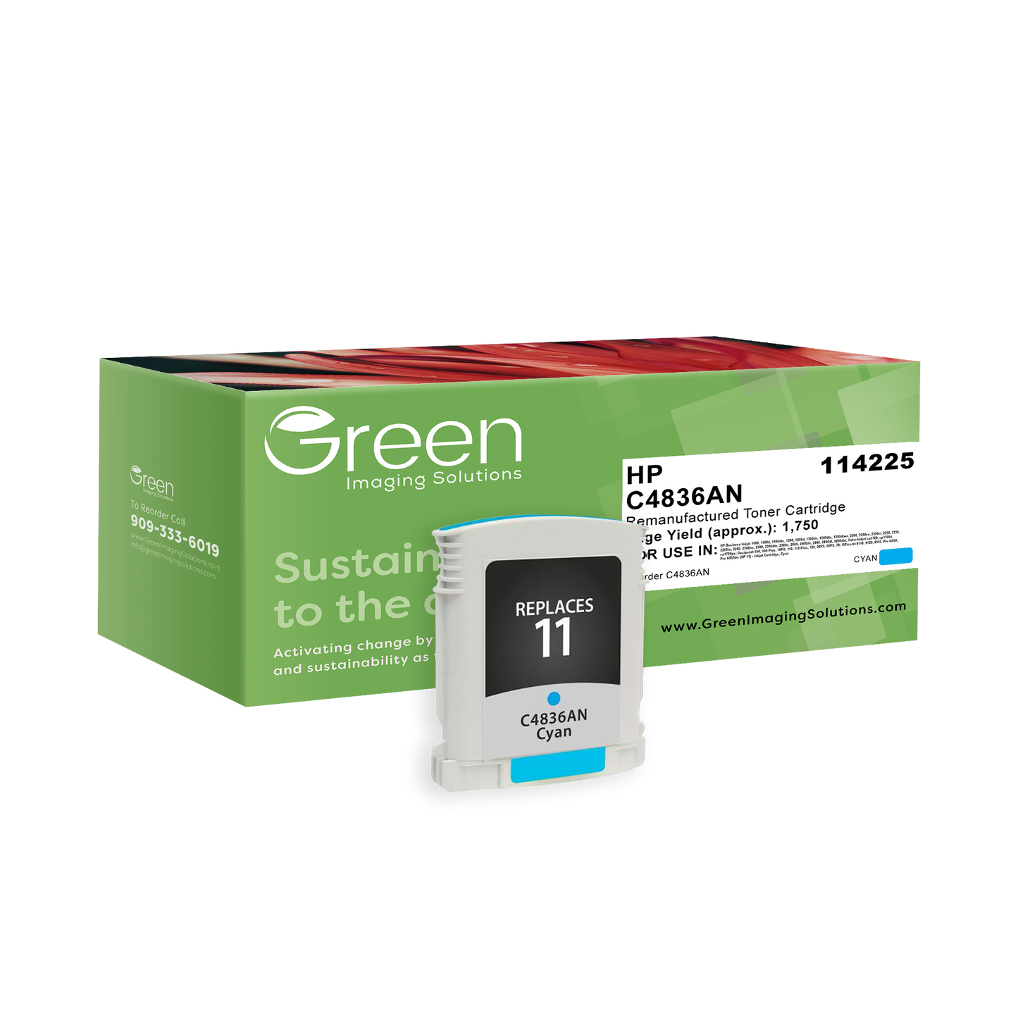 Green Imaging Solutions USA Remanufactured Cyan Ink Cartridge for HP 11 (C4836AN)