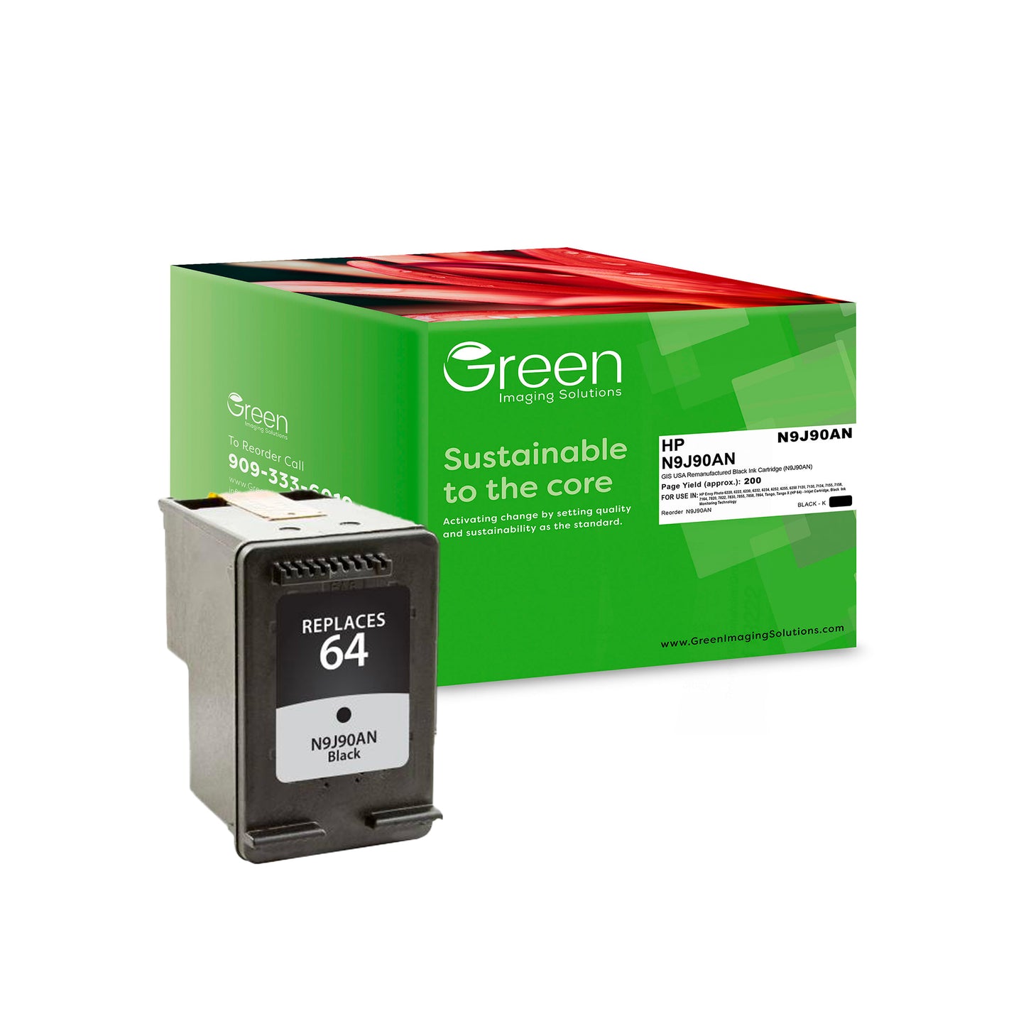 Green Imaging Solutions USA Remanufactured Black Ink Cartridge for HP 64 (N9J90AN)