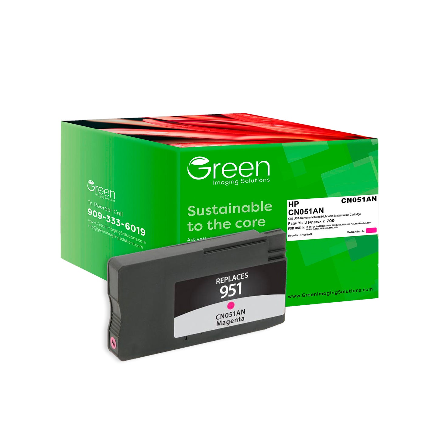 Green Imaging Solutions USA Remanufactured Magenta Ink Cartridge for HP 951 (CN051AN)