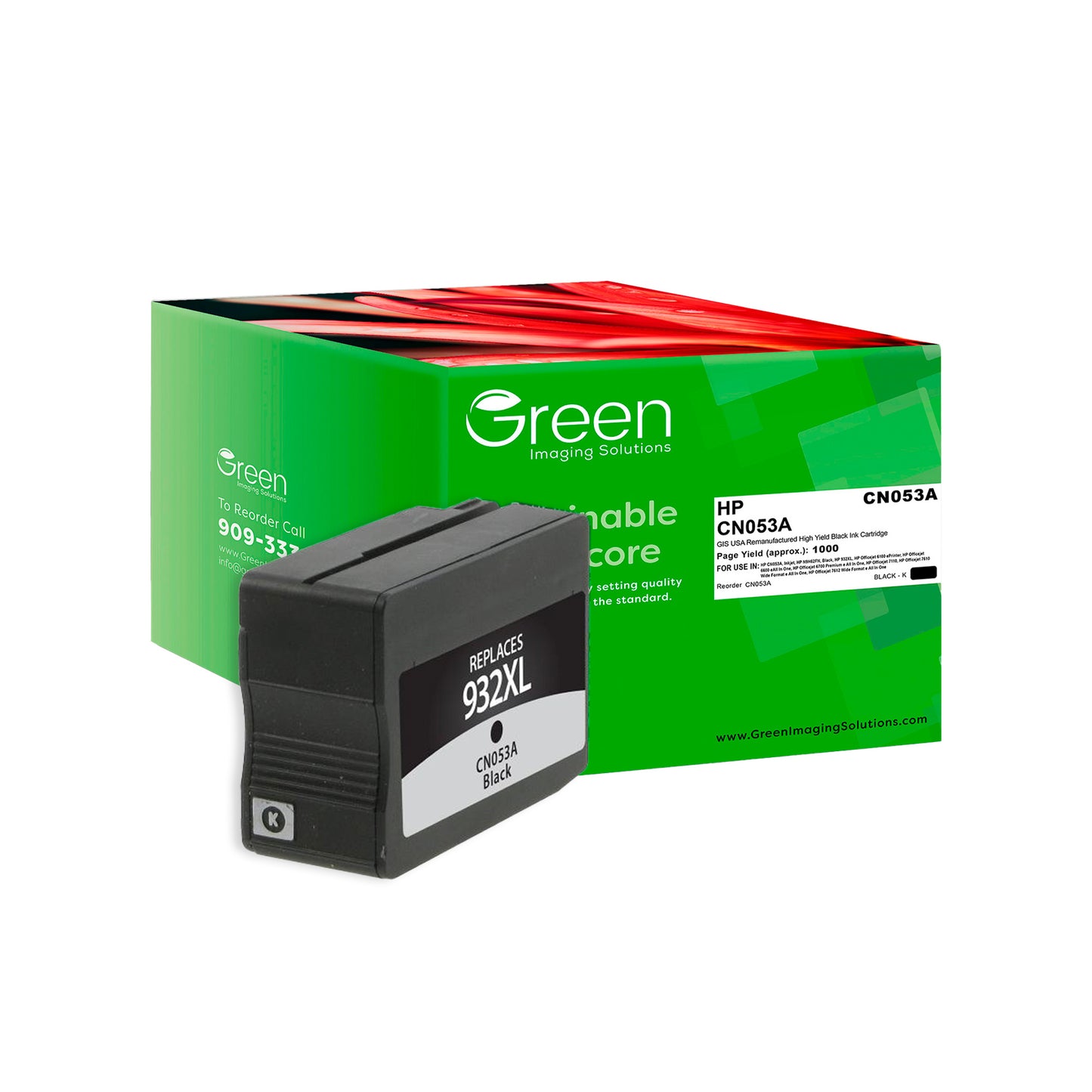 Green Imaging Solutions USA Remanufactured High Yield Black Ink Cartridge for HP 932XL (CN053A)