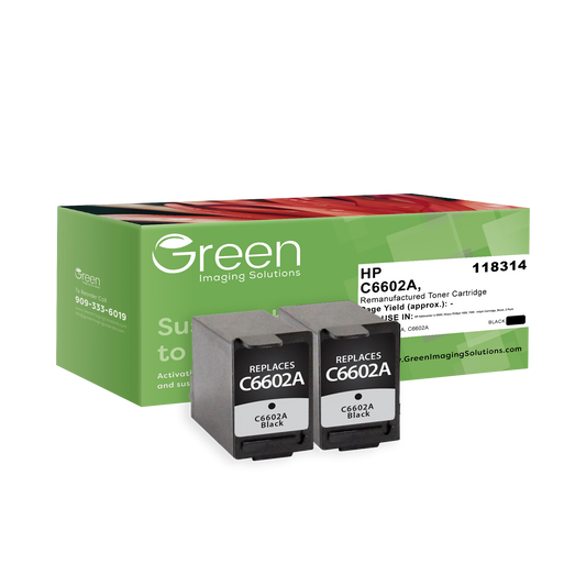 Green Imaging Solutions USA Remanufactured Black Ink Cartridges for HP C6602A 2-Pack