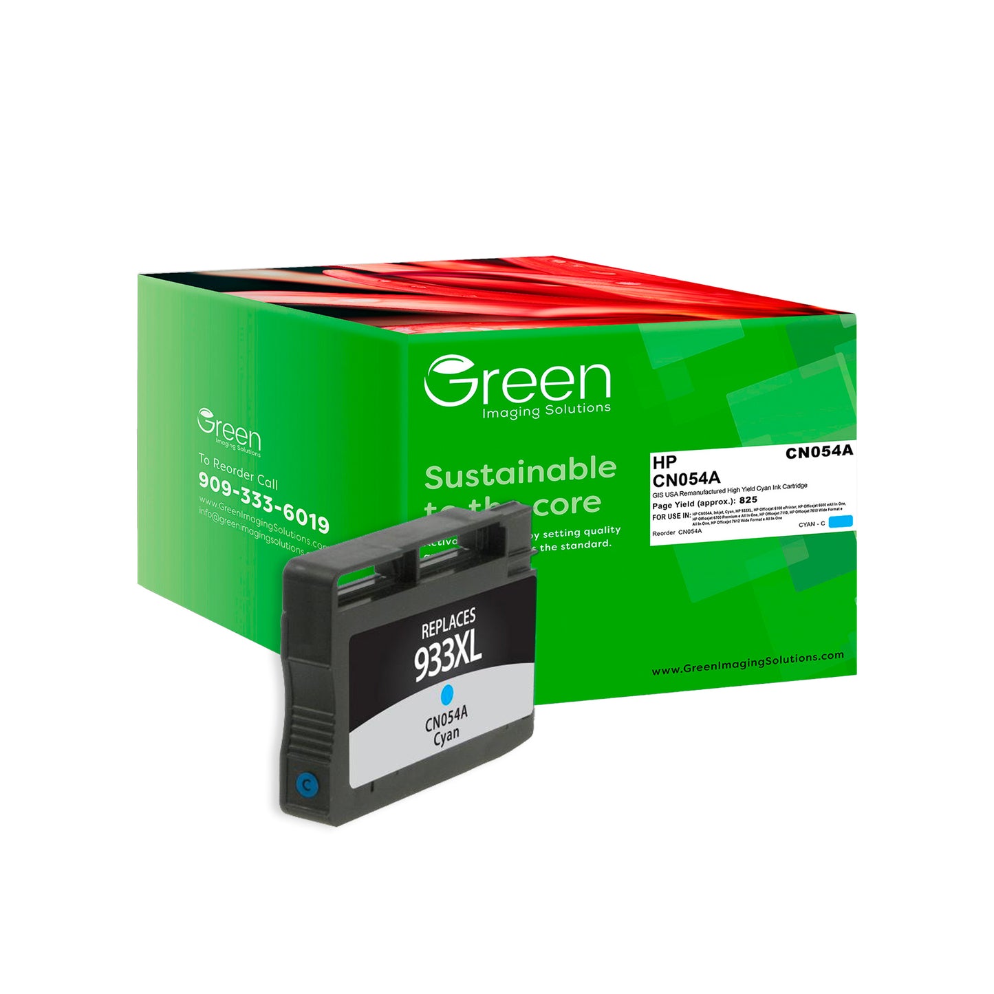 Green Imaging Solutions USA Remanufactured High Yield Cyan Ink Cartridge for HP 933XL (CN054A)