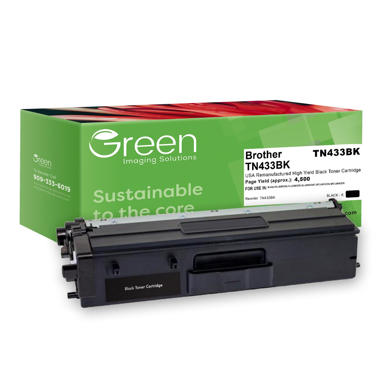 Green Imaging Solutions USA Remanufactured High Yield Black Toner Cartridge for Brother TN433BK