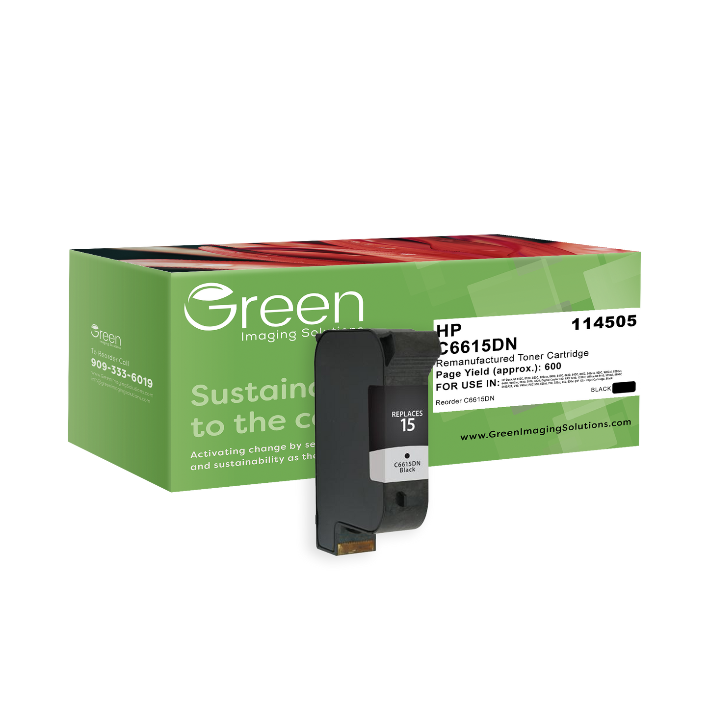Green Imaging Solutions USA Remanufactured Black Ink Cartridge for HP 15 (C6615DN)