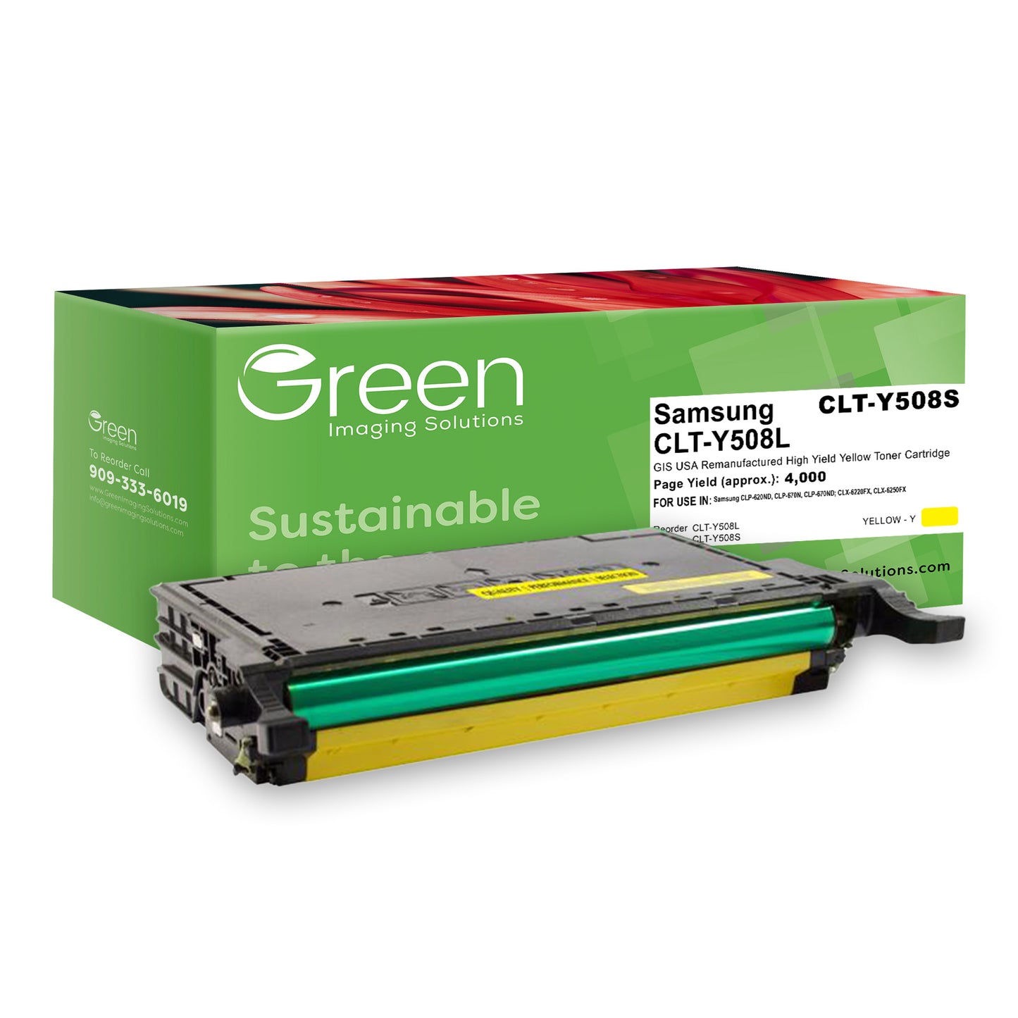 Green Imaging Solutions USA Remanufactured High Yield Yellow Toner Cartridge for Samsung CLT-Y508L/CLT-Y508S