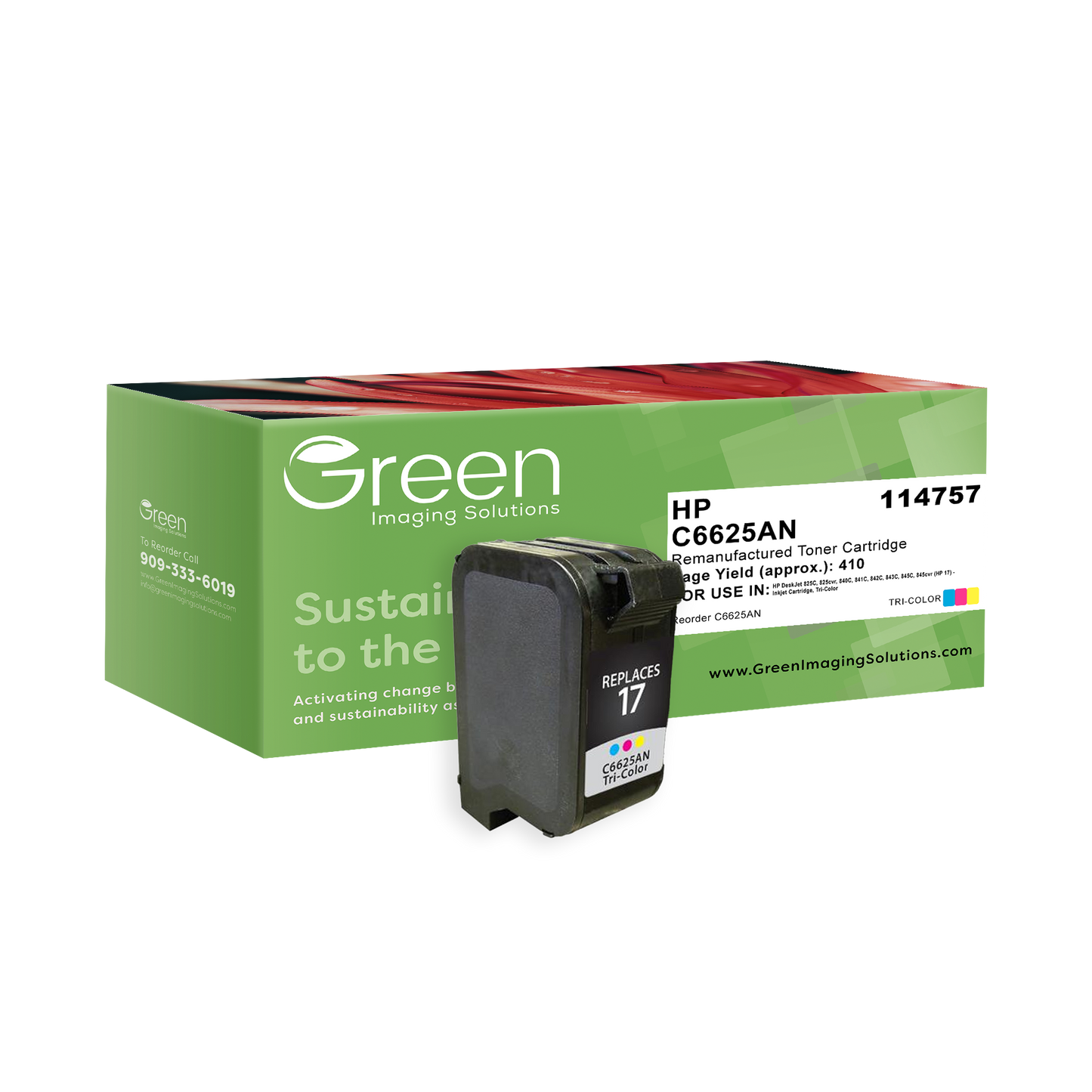Green Imaging Solutions USA Remanufactured Tri-Color Ink Cartridge for HP 17 (C6625AN)