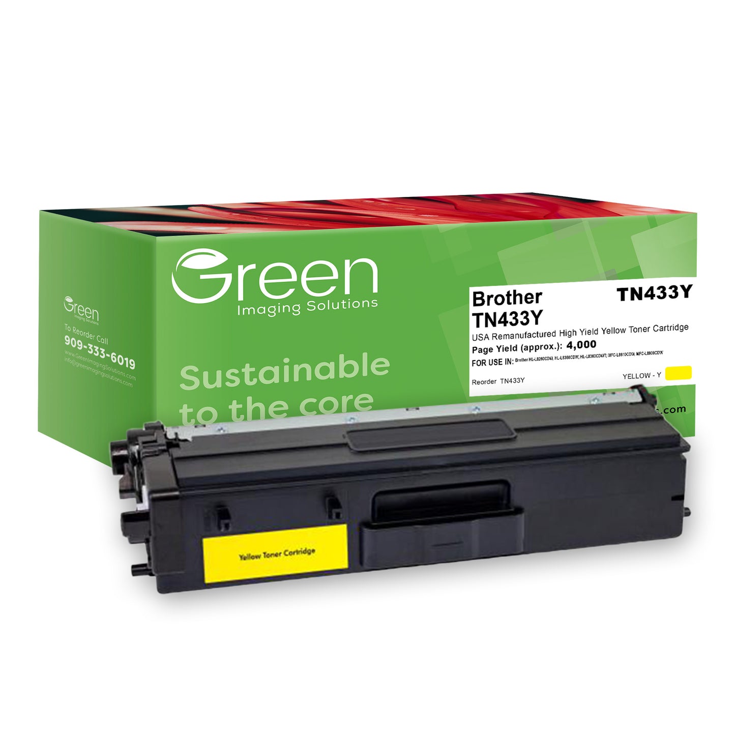 Green Imaging Solutions USA Remanufactured High Yield Yellow Toner Cartridge for Brother TN433Y