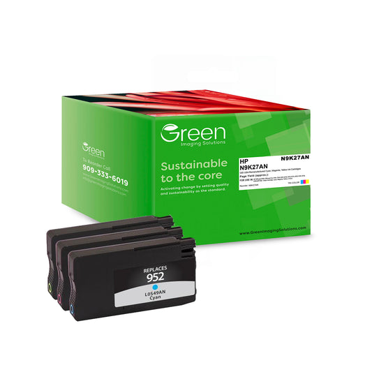 Green Imaging Solutions USA Remanufactured Cyan, Magenta, Yellow Ink Cartridges for HP 952 (N9K27AN) 3-Pack