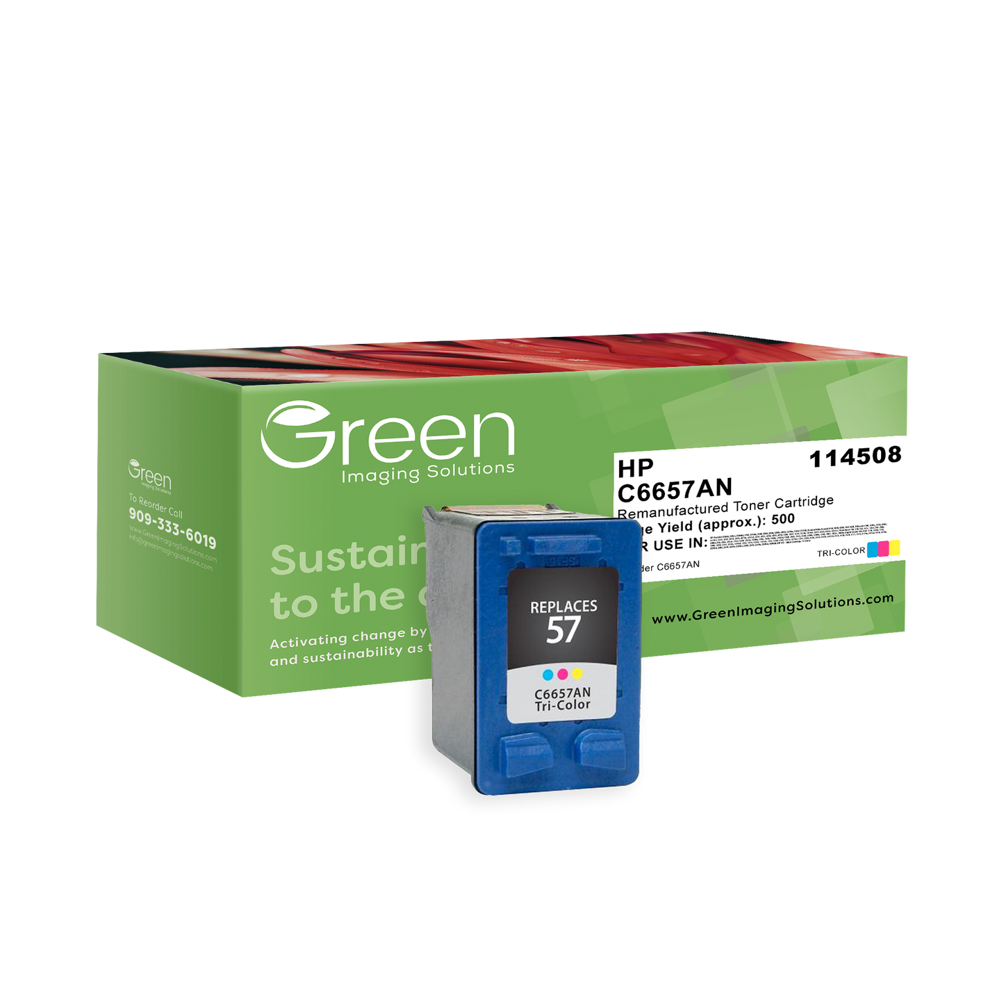 Green Imaging Solutions USA Remanufactured Tri-Color Ink Cartridge for HP 57 (C6657AN)