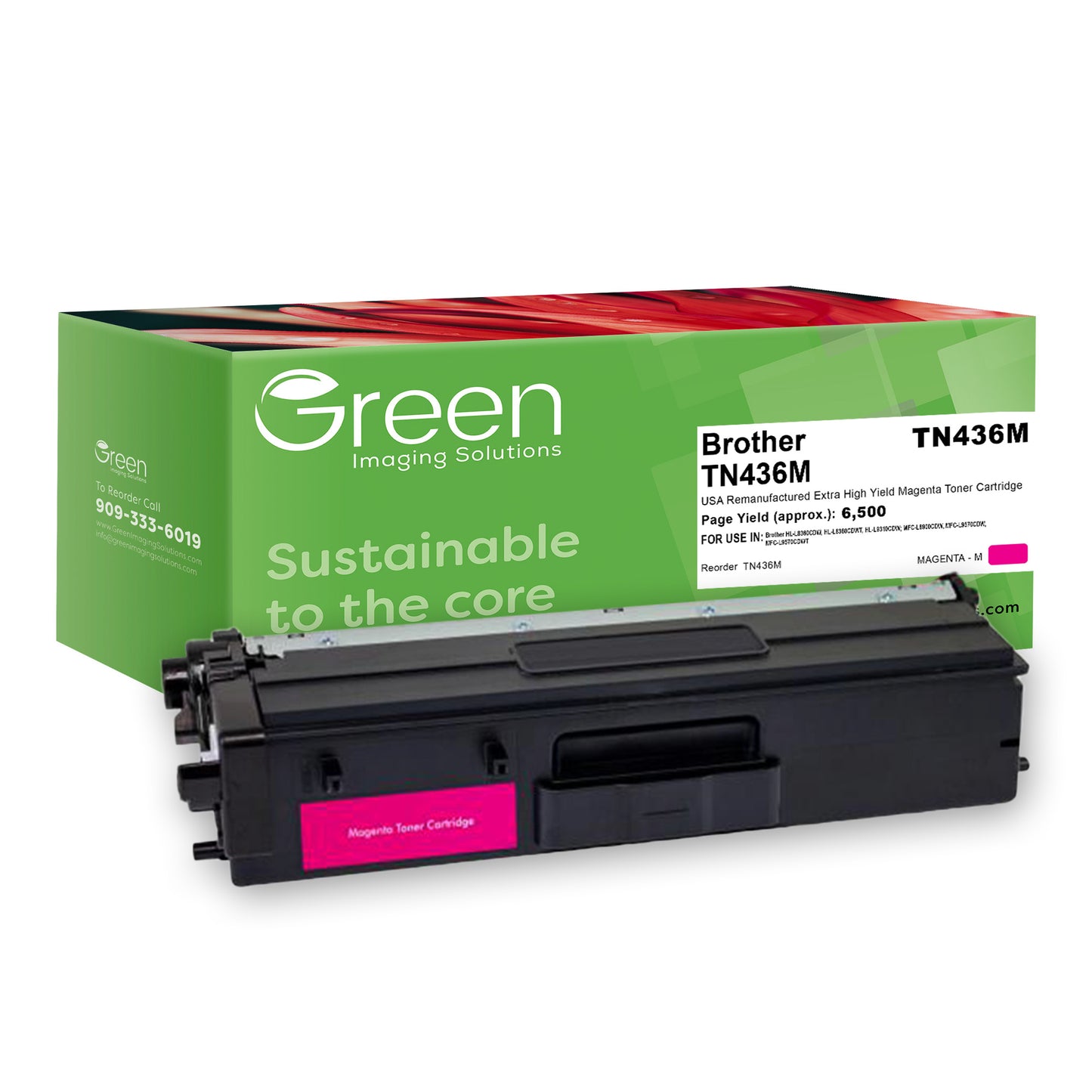 Green Imaging Solutions USA Remanufactured Extra High Yield Magenta Toner Cartridge for Brother TN436M