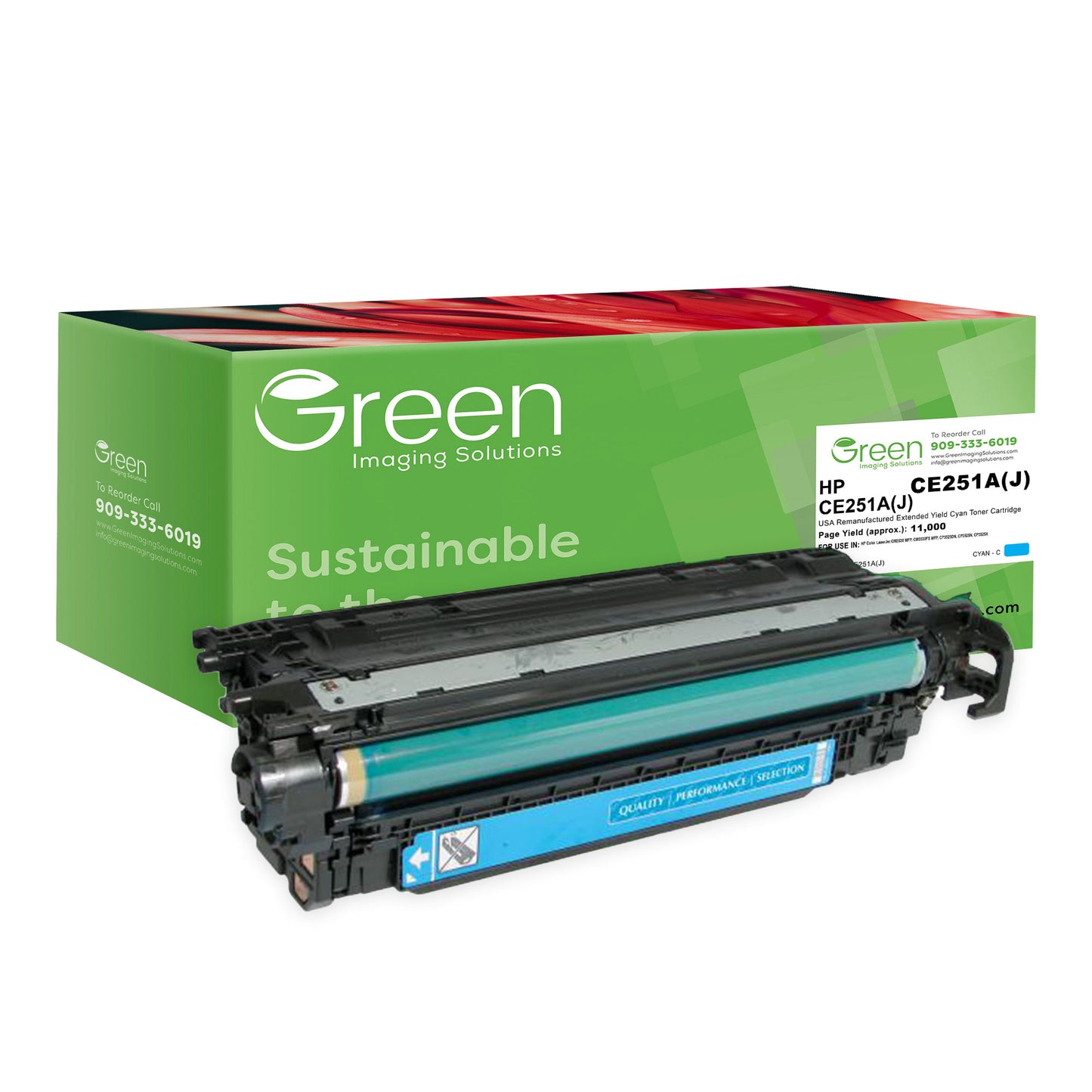 GIS USA Remanufactured Extended Yield Cyan Toner Cartridge for HP CE251A