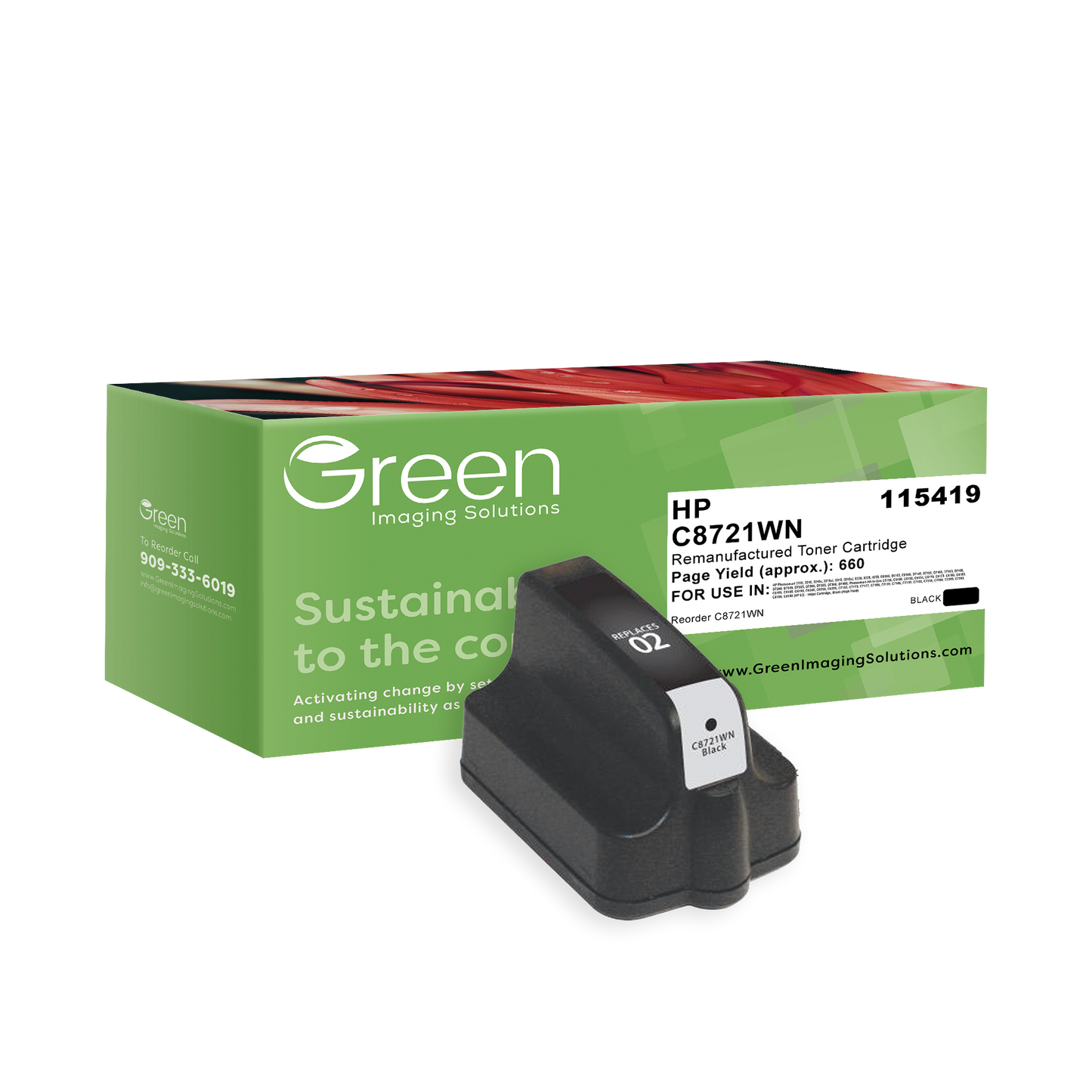 Green Imaging Solutions USA Remanufactured High Yield Black Ink Cartridge for HP 02 (C8721WN)