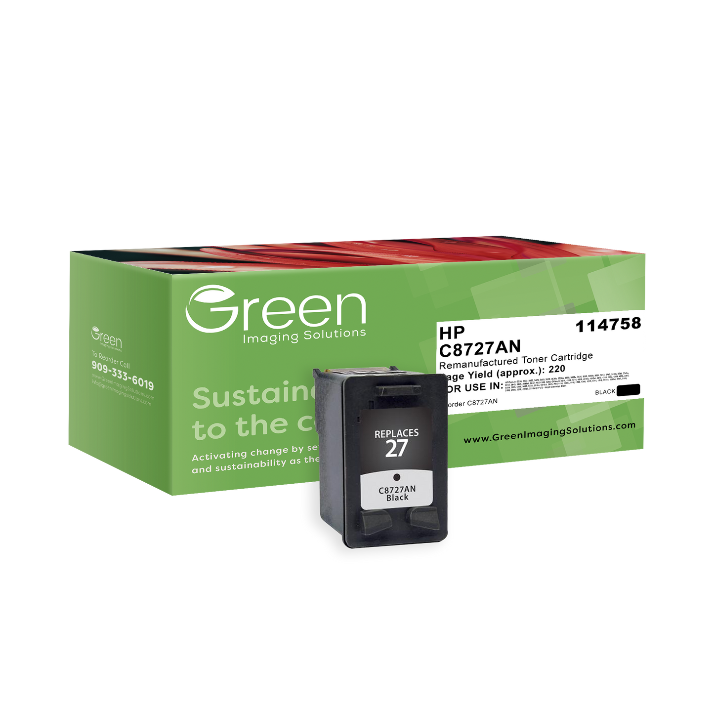 Green Imaging Solutions USA Remanufactured Black Ink Cartridge for HP 27 (C8727AN)