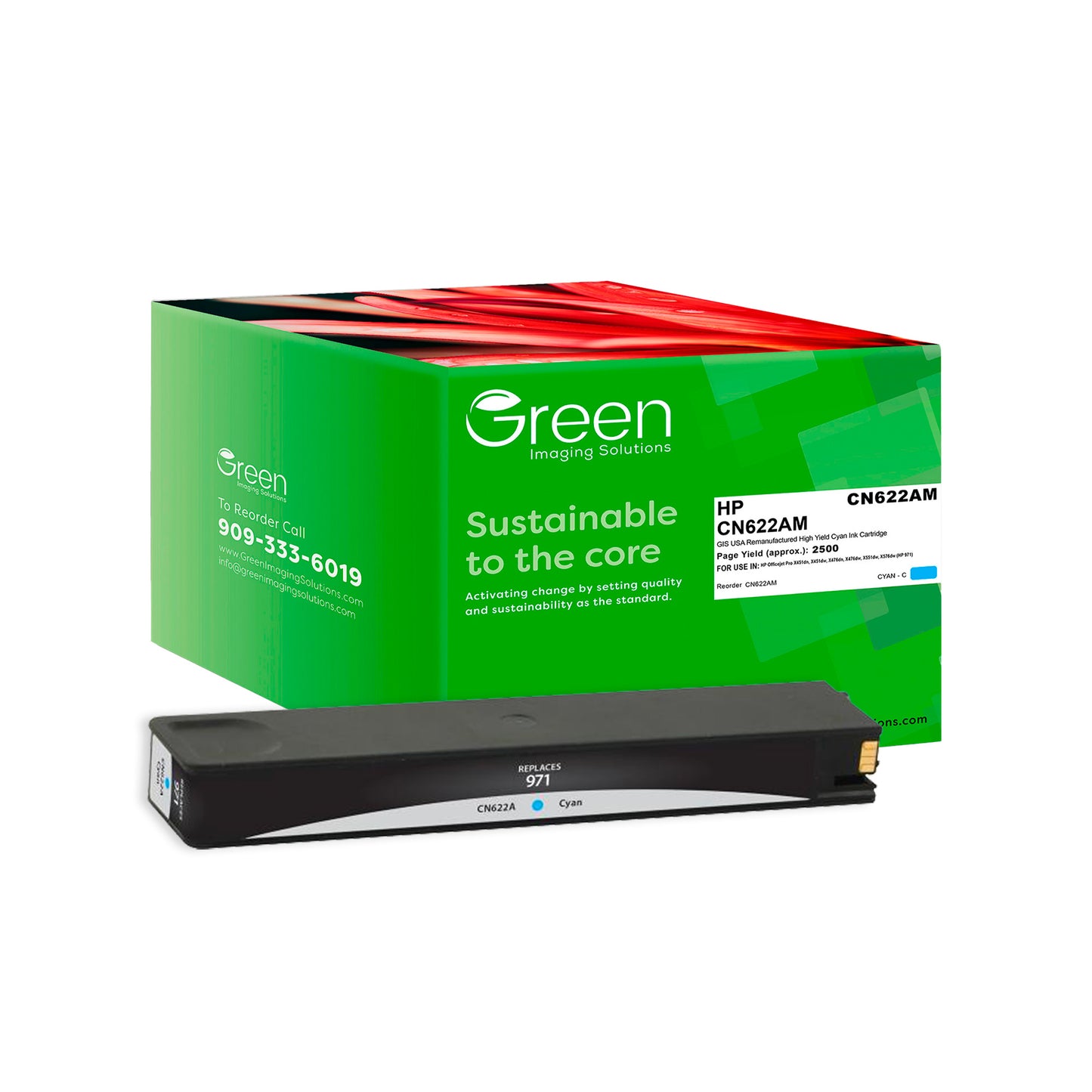 Green Imaging Solutions USA Remanufactured Cyan Ink Cartridge for HP 971 (CN622AM)