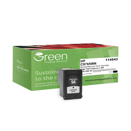 Green Imaging Solutions USA Remanufactured Black Ink Cartridge for HP 94 (C8765WN)