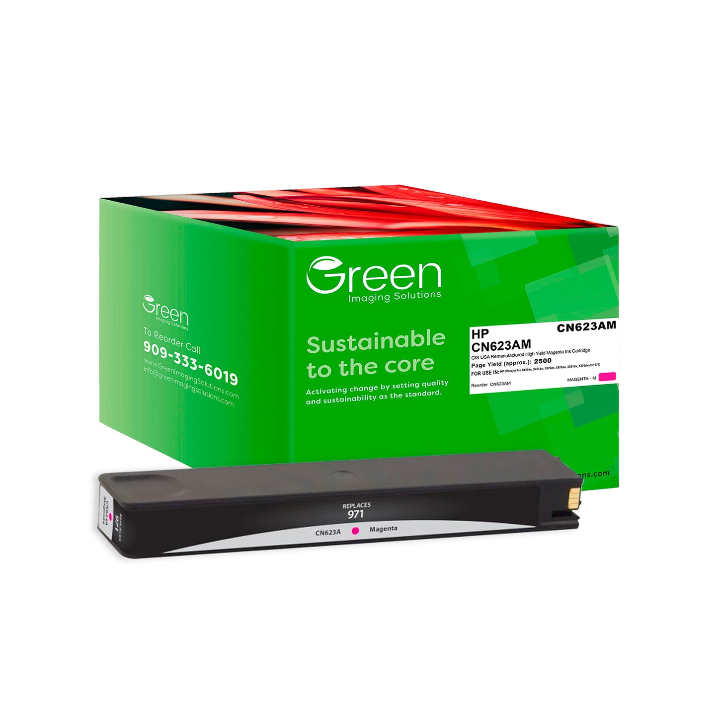 Green Imaging Solutions USA Remanufactured Magenta Ink Cartridge for HP 971 (CN623AM)